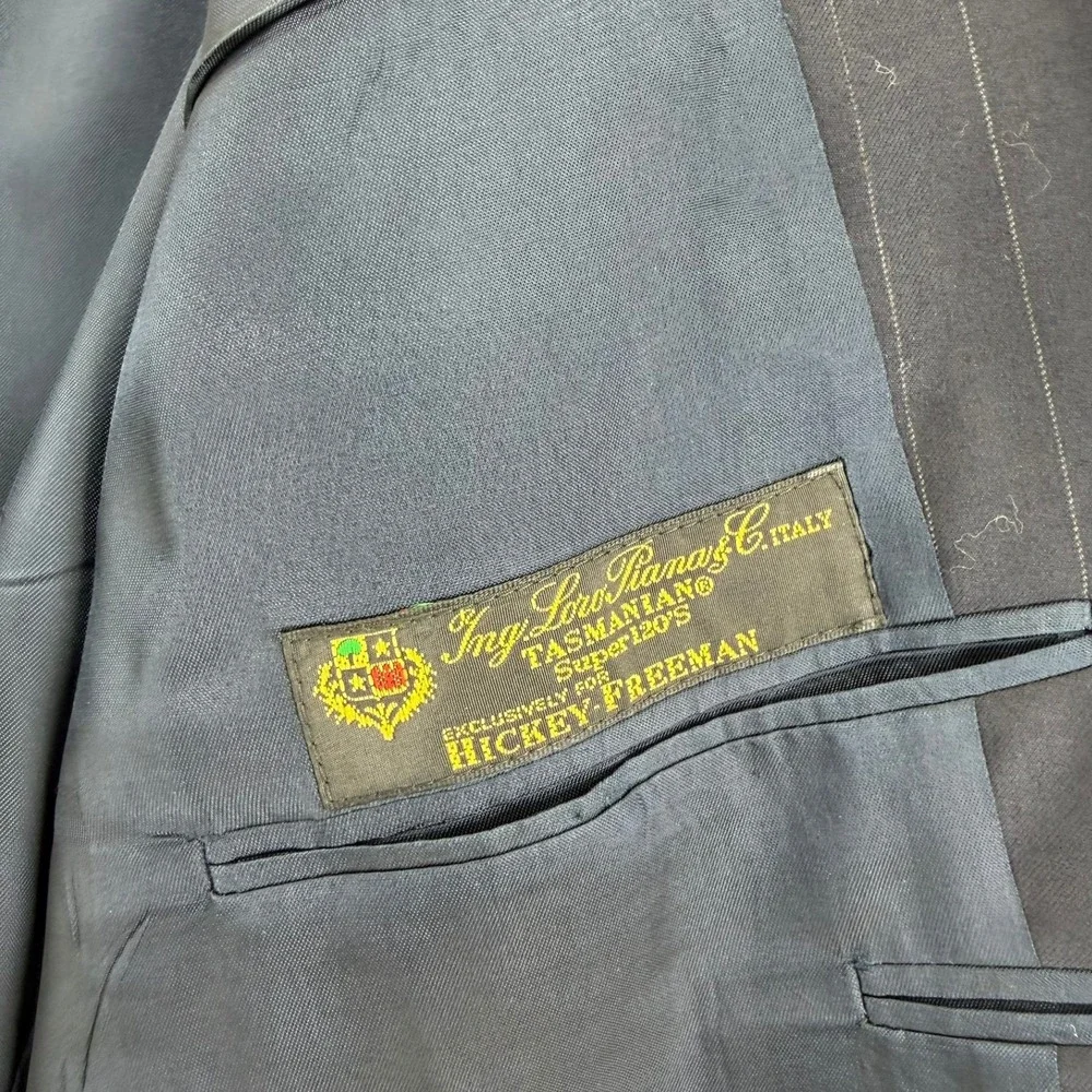 Hickey Freeman Loro Piana Tasmanian Super 120s‎ Navy Pinstripe Suit Men 42R READ